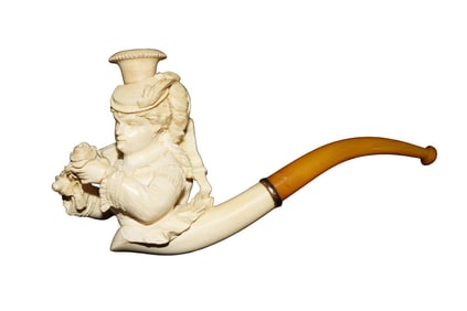 ANTIQUE MEERSCHAUM PIPE SOPHISTICATED LADY WITH UMBRELLA
