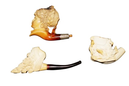 3 ANTIQUE MEERSCHAUM PIPES