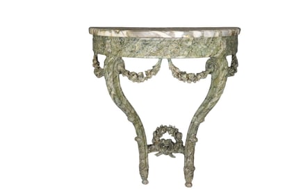 CARVED PAINTED VENETIAN MARBLE TOP CONSOLE