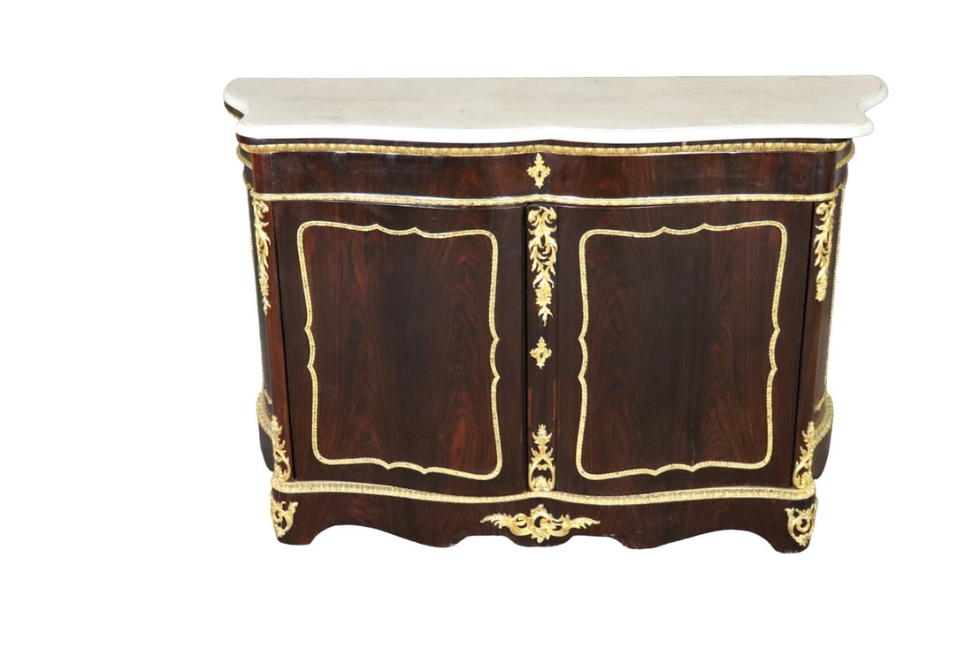 ROSEWOOD BRASS MOUNTED MARBLE TOP CABINET (1 of 15)