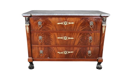 FRENCH EMPIRE BRONZE MOUNTED 3 DRAWER COMMODE