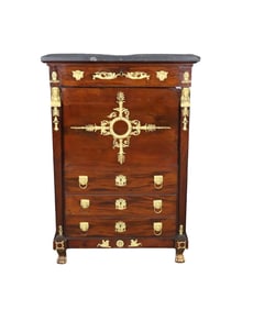 MAHOGANY FRENCH EMPIRE BRONZE MOUNTED SLANT FRONT DESK