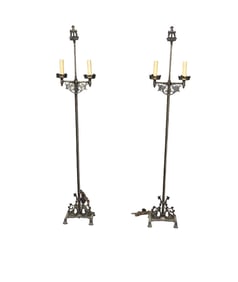 PAIR ENGLISH IRON FLOOR LAMPS