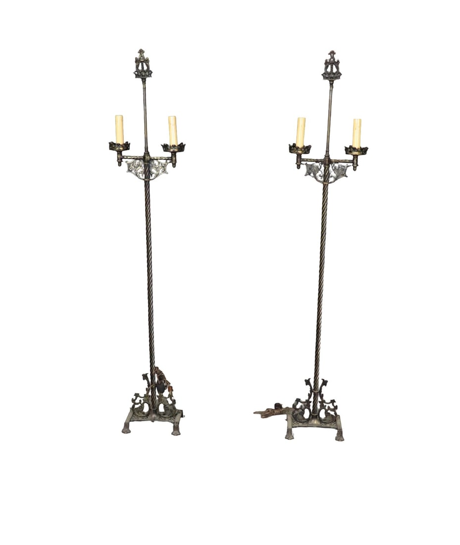 PAIR ENGLISH IRON FLOOR LAMPS (1 of 6)