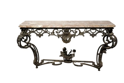 FRENCH IRON MARBLE TOP CONSOLE