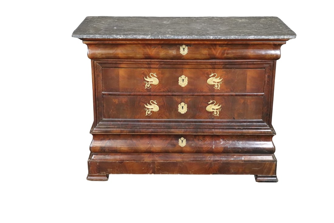 EMPIRE STYLE 4 DRAWER MAHOGANY MARBLE TOP COMMODE (1 of 9)