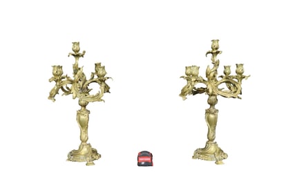 PAIR FRENCH BRONZE 19TH C 5 LIGHT CANDELABRAS