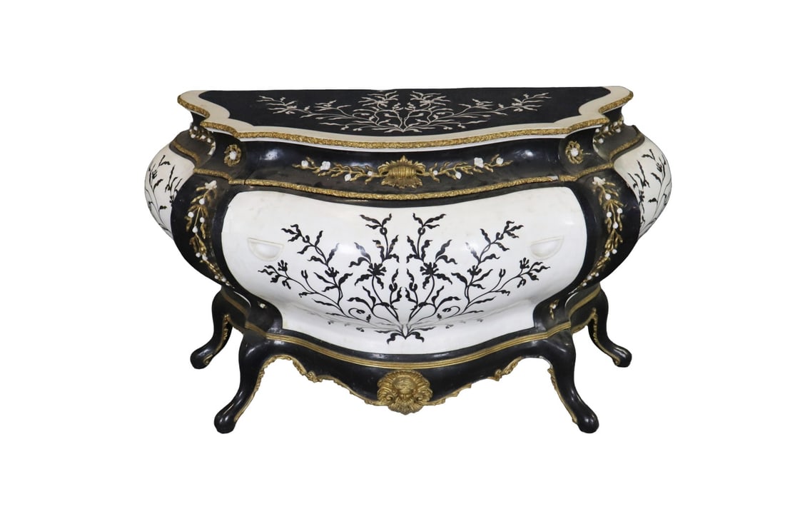 FRENCH TESSELLATED BOMBAY COMMODE: Tessellated. Gilt. 2 drawers. 34 1/2" h x 61" w x 28 1/4" d.