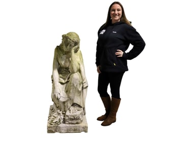 ANTIQUE MARBLE SCULPTURE SEATED DRAPED FEMALE FIGURE