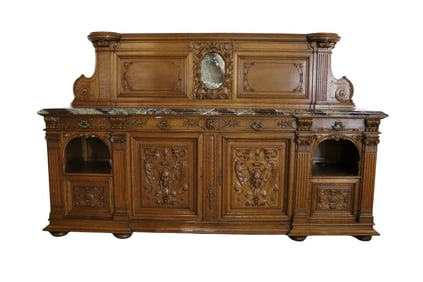 ANTIQUE FRENCH WALNUT & MARBLE TOP SIDEBOARD