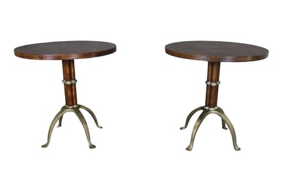 PAIR THEODORE ALEXANDER ROUND PEDESTAL TABLES