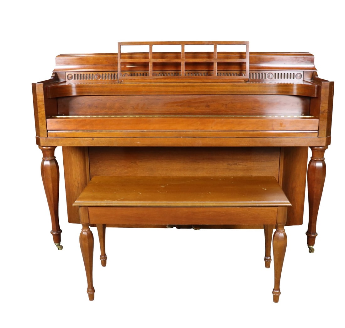 STEINWAY & SONS UPRIGHT PIANO & BENCH: Piano measures 41 7/8" h x 58 7/8" w x 24" d. Bench measures 19" h x 35" w x 14 1/2" d.