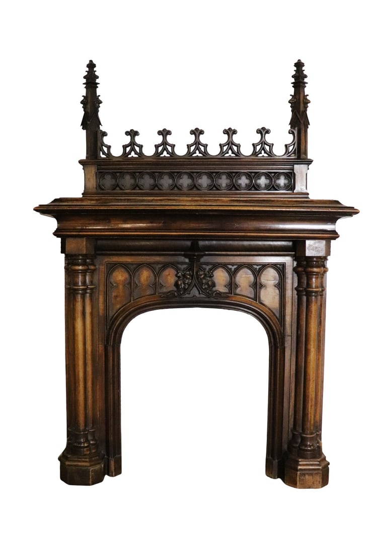 ANTIQUE CARVED GOTHIC FIREPLACE MANTLE (1 of 16)