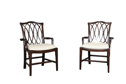 PAIR THEODORE ALEXANDER TRELLIS DINING ARMCHAIRS
