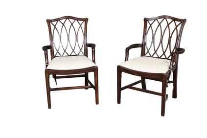PAIR THEODORE ALEXANDER TRELLIS DINING ARMCHAIRS