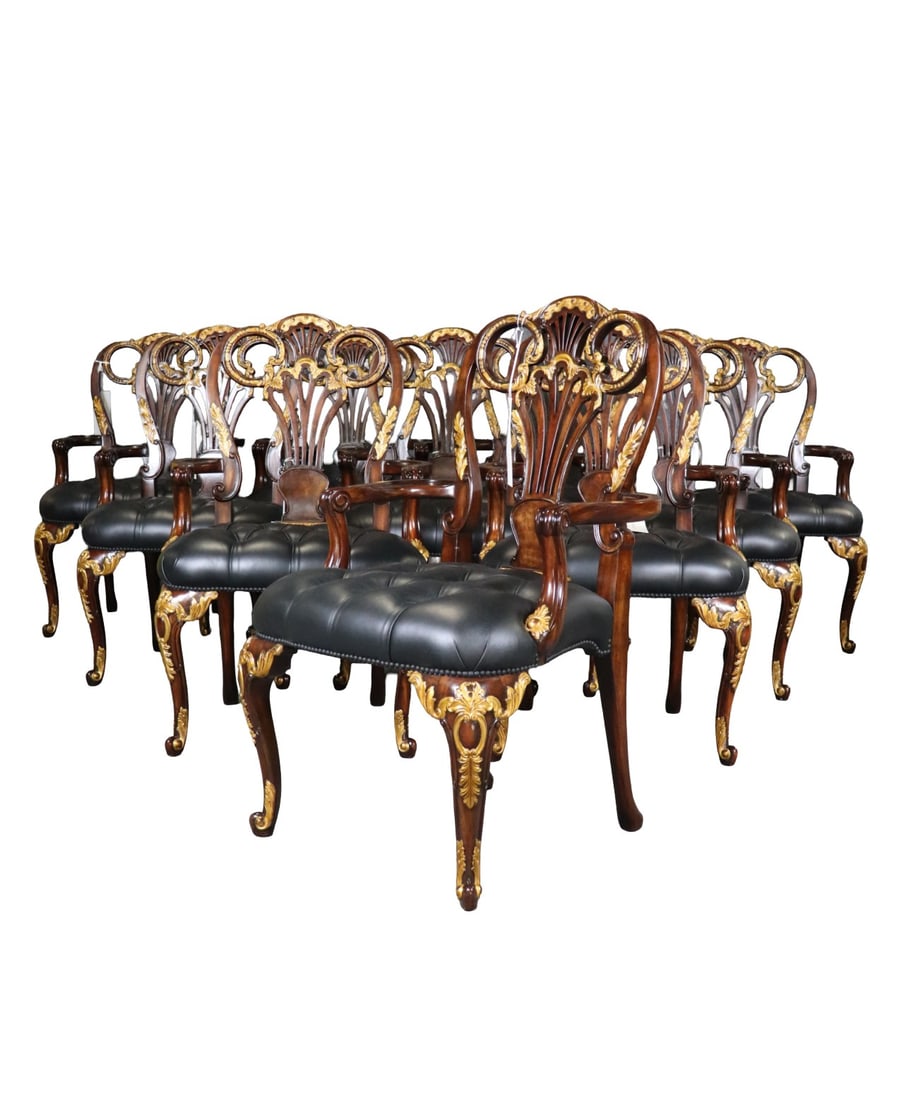 10 THEODORE ALEXANDER LOUIS XVI STYLE MAHOGANY & LEATHER ARM CHAIRS (1 of 13)