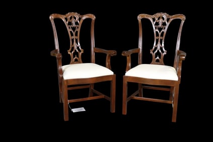 PAIR SCARBOROUGH HOUSE CHIPPENDALE STYLE MAHOGANY DINING ARM CHAIRS
