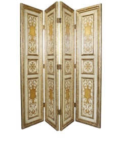 DECORATIVE ITALIAN STYLE GILT FLORENTINE FOUR PANEL FOLDING SCREEN