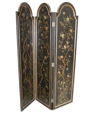 BLACK LACQUERED CHINOISERIE 3 PANEL FOLDING SCREEN