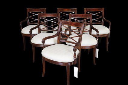 6 THEODORE ALEXANDER FLAME MAHOGANY ARMCHAIRS