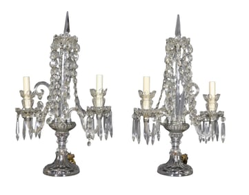 PAIR 2 ARM FRENCH CRYSTAL LAMPS