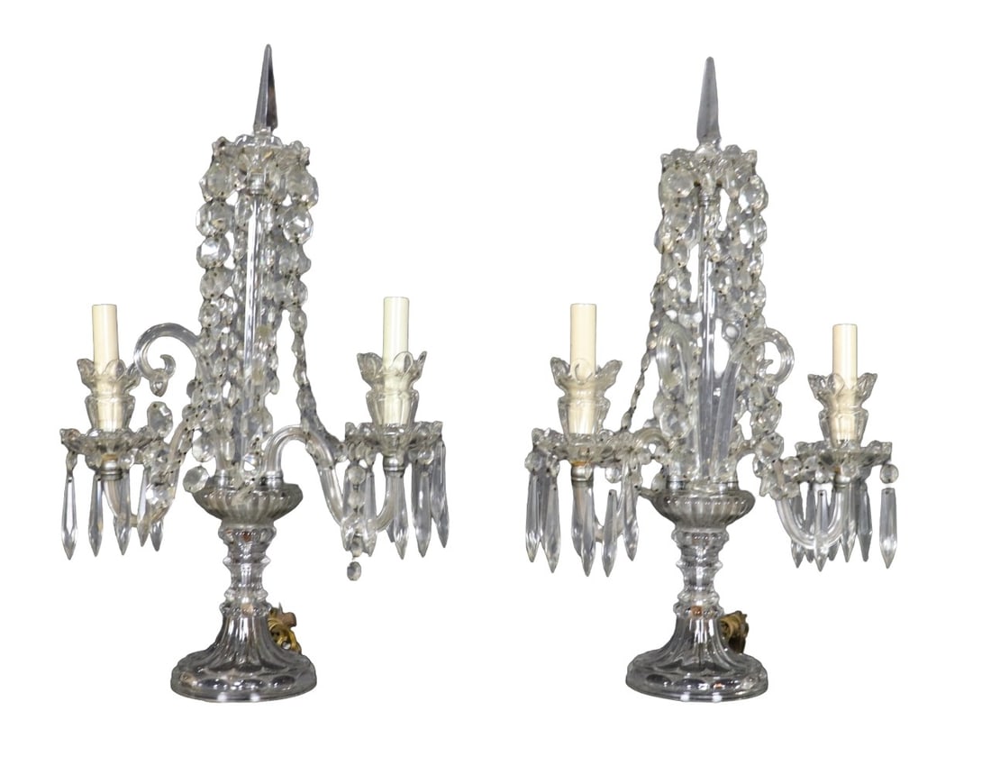 PAIR 2 ARM FRENCH CRYSTAL LAMPS (1 of 9)