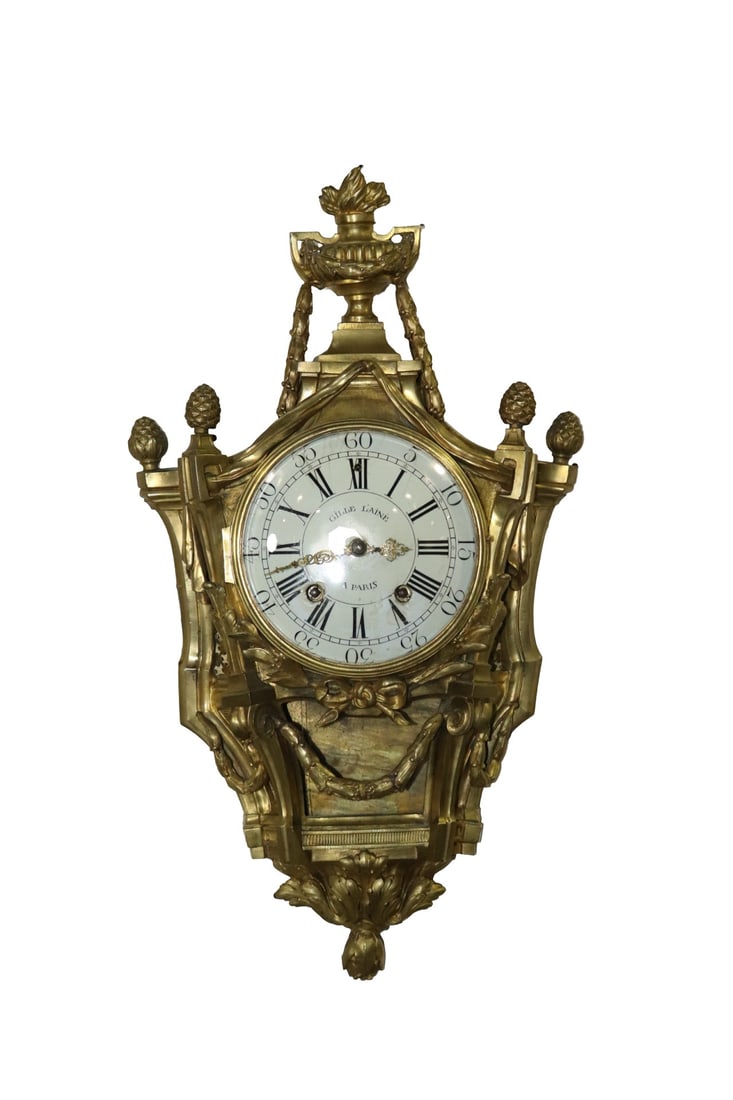 BRONZE CARTEL CLOCK: Bronze. 26" h x 15" w x 5 1/2" d.