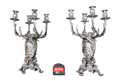 RARE PAIR CHRISTOFLE CONCH SHELL FORM CANDELABRAS