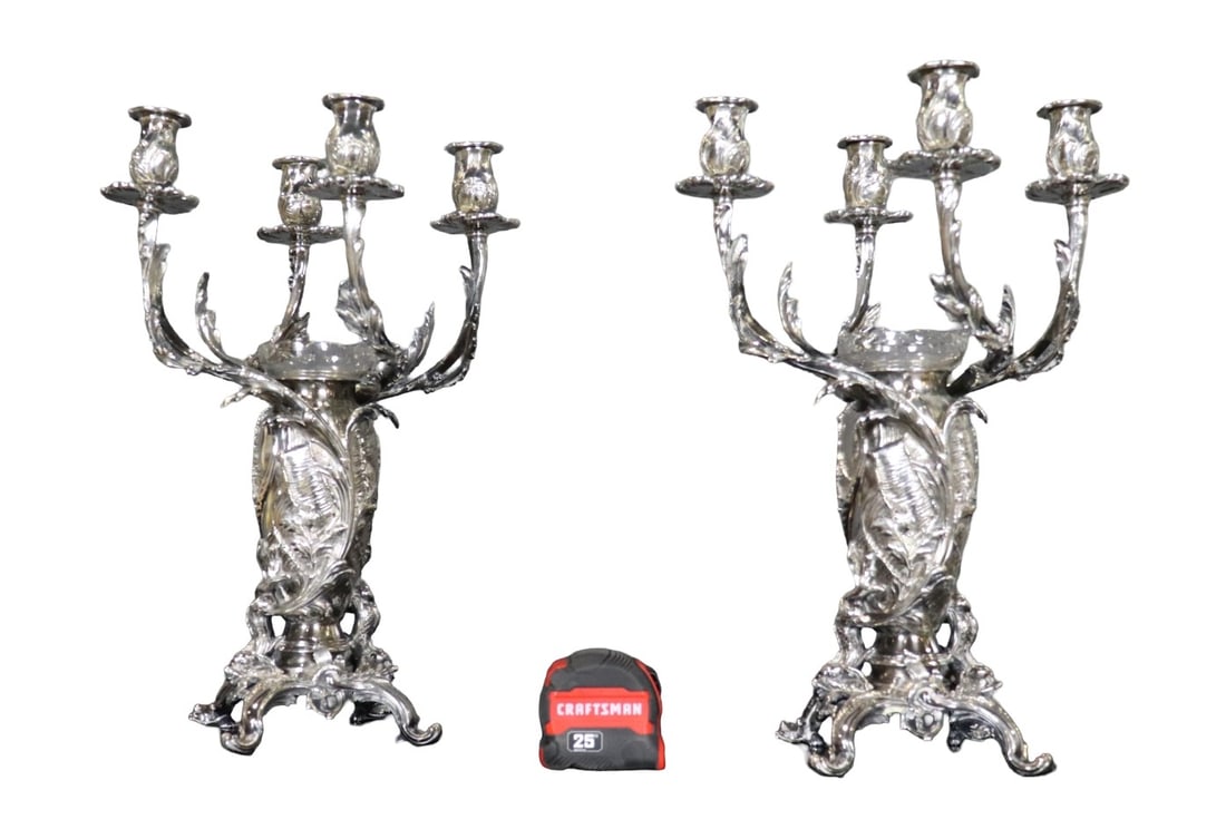 RARE PAIR CHRISTOFLE CONCH SHELL FORM CANDELABRAS (1 of 12)