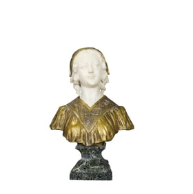 AFFORTUANTO GORY BRONZE & MARBLE BUST YOUNG GIRL