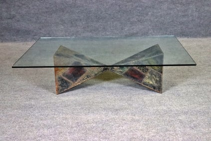 SIGNED PAUL EVANS GLASS TOP COFFEE TABLE