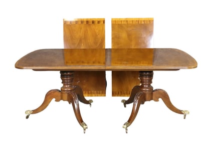 HENREDON BANDED DOUBLE PEDESTAL BASE DINING TABLE