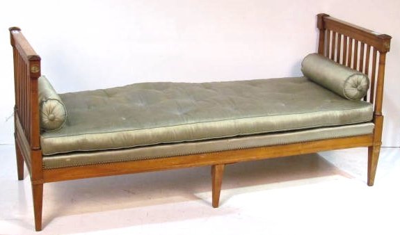 19th c. CONTINENTAL DAY BED: Bronze rosettes. Good condition. 32"h. x 64 1/2"w. x 27"d.