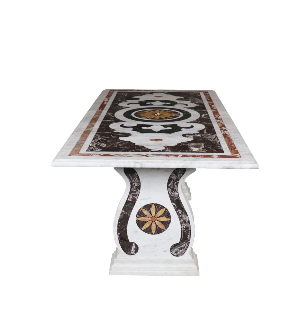 PIETRA DURA 3 PIECE MARBLE TOP DINING TABLE (1 of 14)