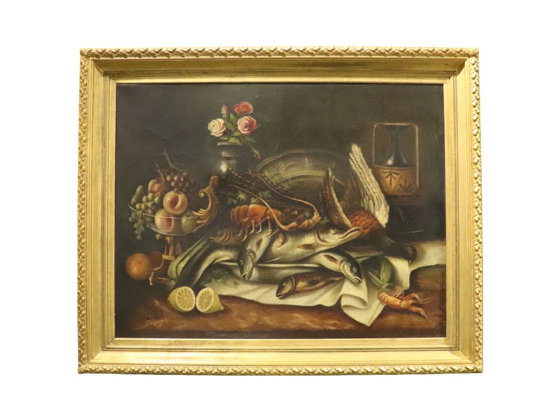 SIGNED F.Y. RODRIGUEZ "STILL LIFE WITH FISH & LOBSTER" OIL PAINTING (1 of 10)