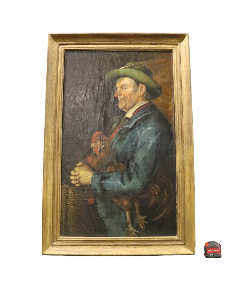 SIGNED B HOWIE MACKAY PAINTING SWISS MAN WITH CHICKEN (1 of 9)