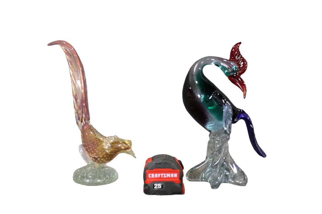 VENETIAN STYLE HAND BLOWN GLASS CRANE FIGURE & HAND BLOWN CRYSTAL BIRD (1 of 12)