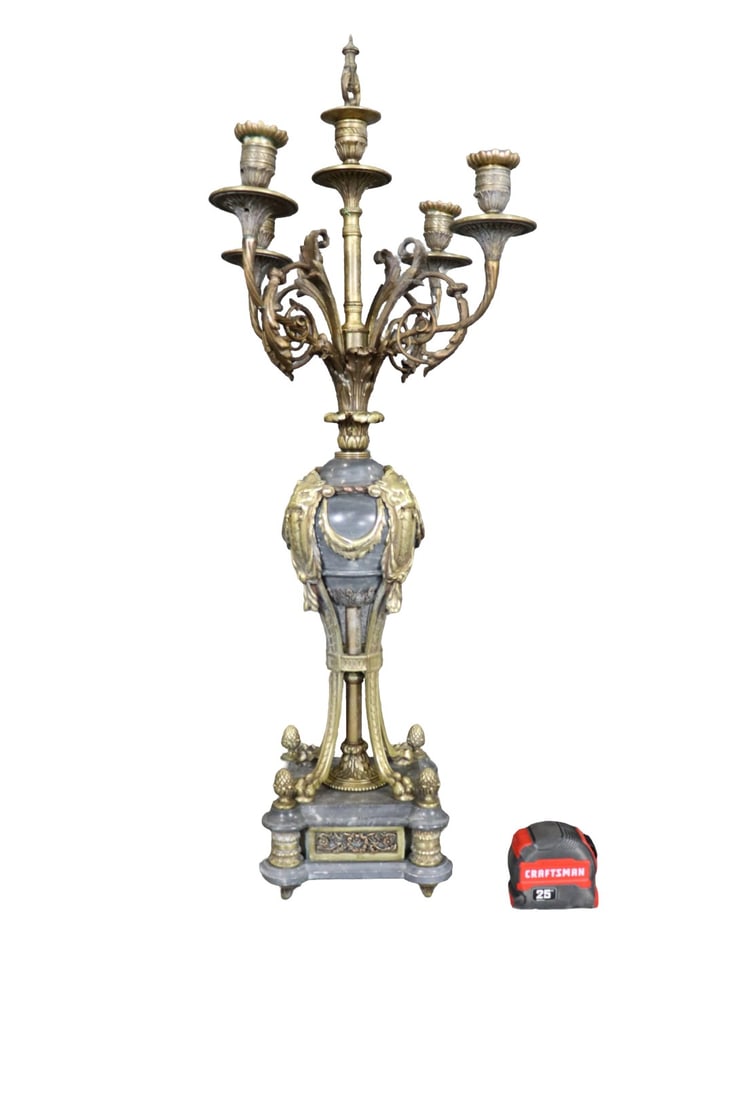 BRONZE & MARBLE 4 ARM CANDELABRA (1 of 9)