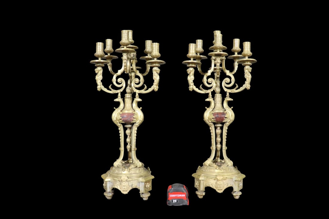 PAIR BRONZE & FIGURAL 7 ARM CANDELABRAS (1 of 7)