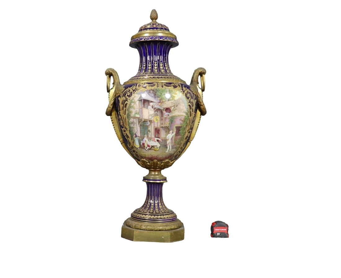 SIGNED SEVRES 19TH C HAND PAINTED PORCELAIN URN WITH COVER (1 of 13)