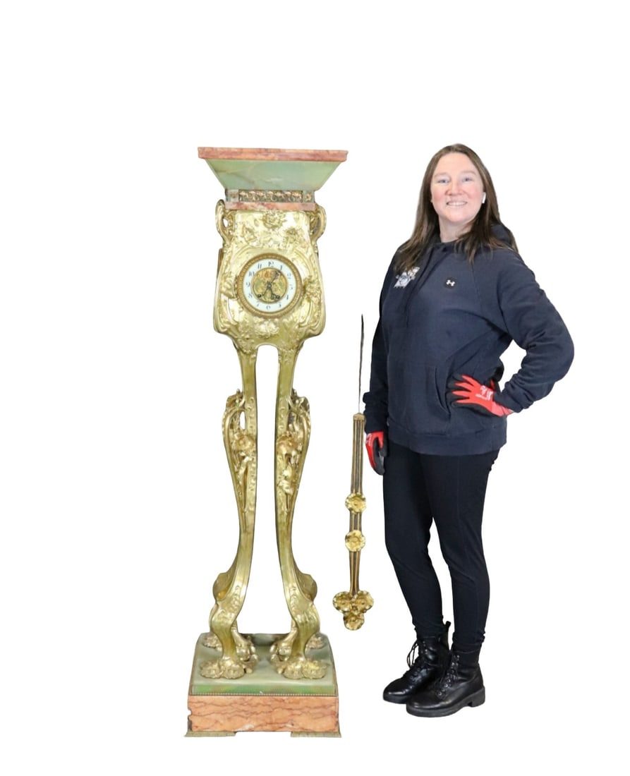 ONYX & BRONZE PEDESTAL CLOCK ART DECO STYLE (1 of 19)