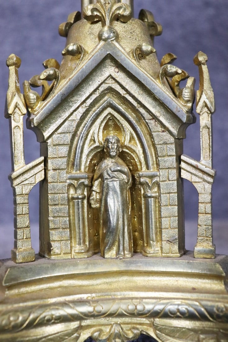 PAIR GOTHIC BRONZE CANDLESTICKS - 2