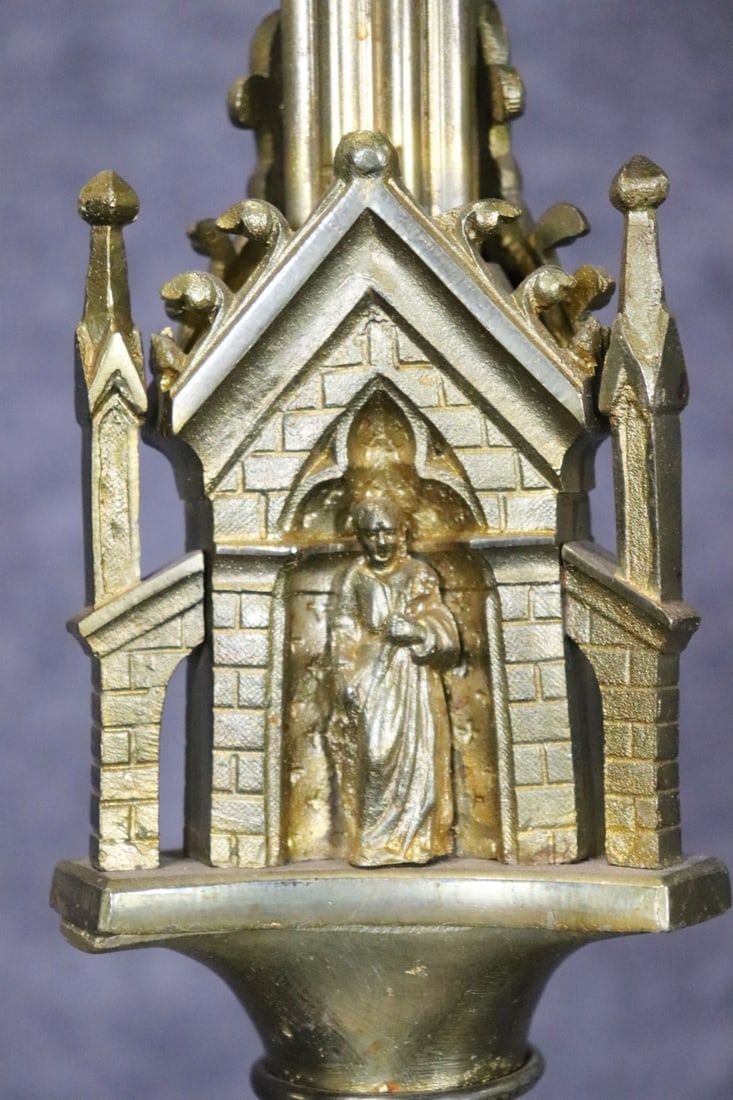 PAIR GOTHIC BRONZE CANDLESTICKS - 3