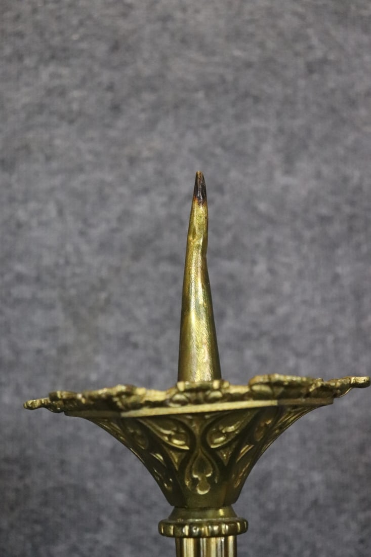 PAIR GOTHIC BRONZE CANDLESTICKS - 6