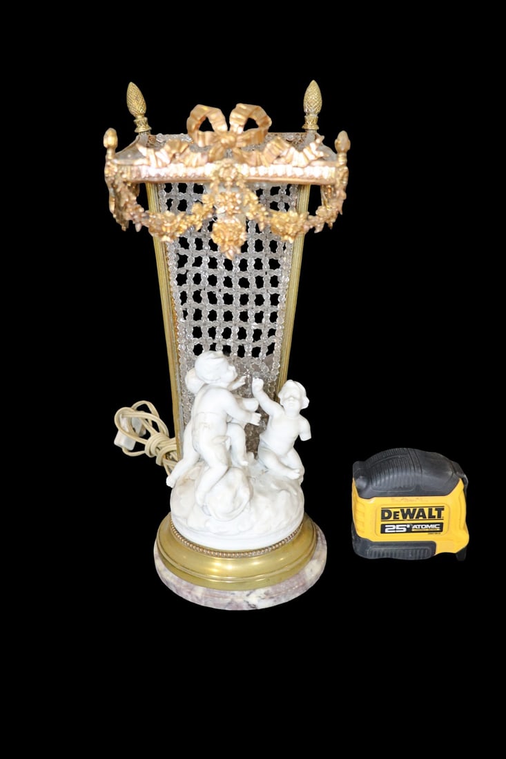 BRASS & BEADED CRYSTAL FIGURAL TABLE LAMP: Brass. Beaded crystal. 13 1/4" h x 5 1/2" w x 6" d.