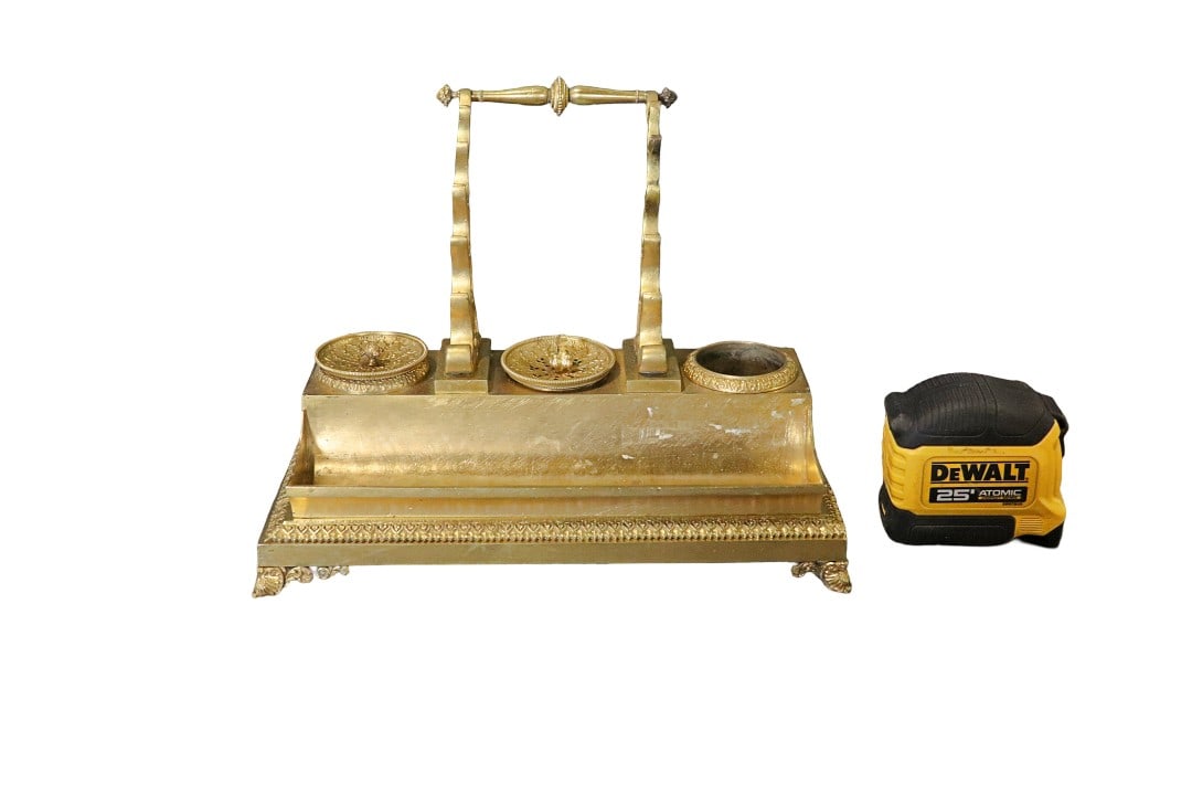 BRONZE INKWELL: Bronze. 8 1/4" h x 10 3/4" w x 6" d.