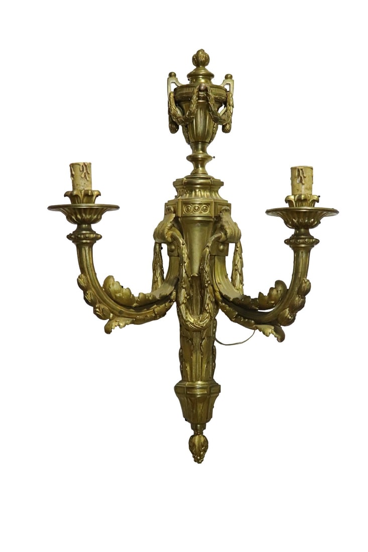 19TH C DORE BRONZE 2 ARM SINGLE WALL SCONCE (1 of 8)