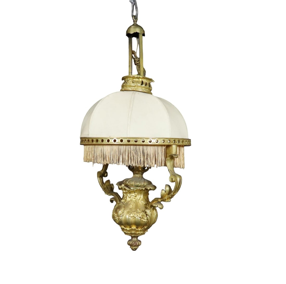 BRONZE OIL LAMP CONVERTED TO CHANDELIER WITH SHADE (1 of 10)
