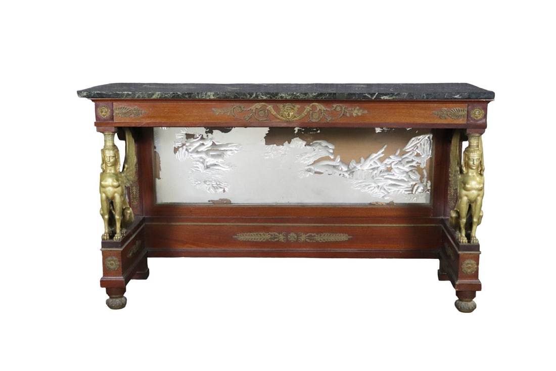 FRENCH EMPIRE MARBLE TOP WITH BRONZE SPHINX CONSOLE TABLE (1 of 18)