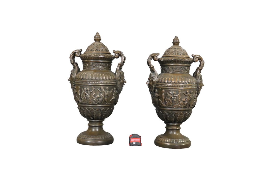 PAIR CAST IRON URNS WITH COVERS (1 of 9)
